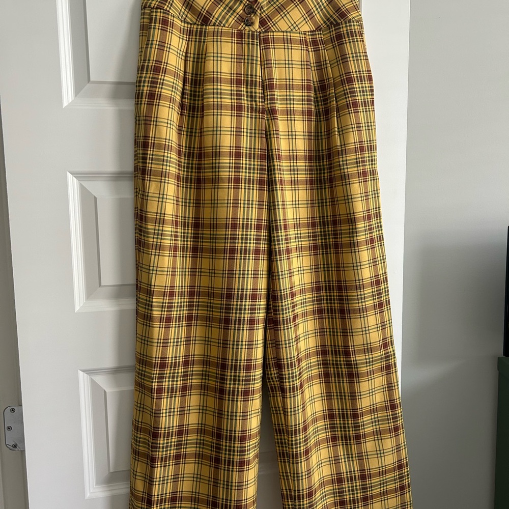 Anthropologie Mustard and Brown Plaid Trousers